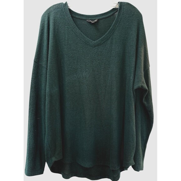 Well Worn V-Neck Relaxed Long Sleeve Tee Top Womens Size XL Green Brushed Fabric - Picture 1 of 8